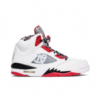 Pánské Boty Air Jordan 5 Retro Bílá Červená Černá Stříbrná