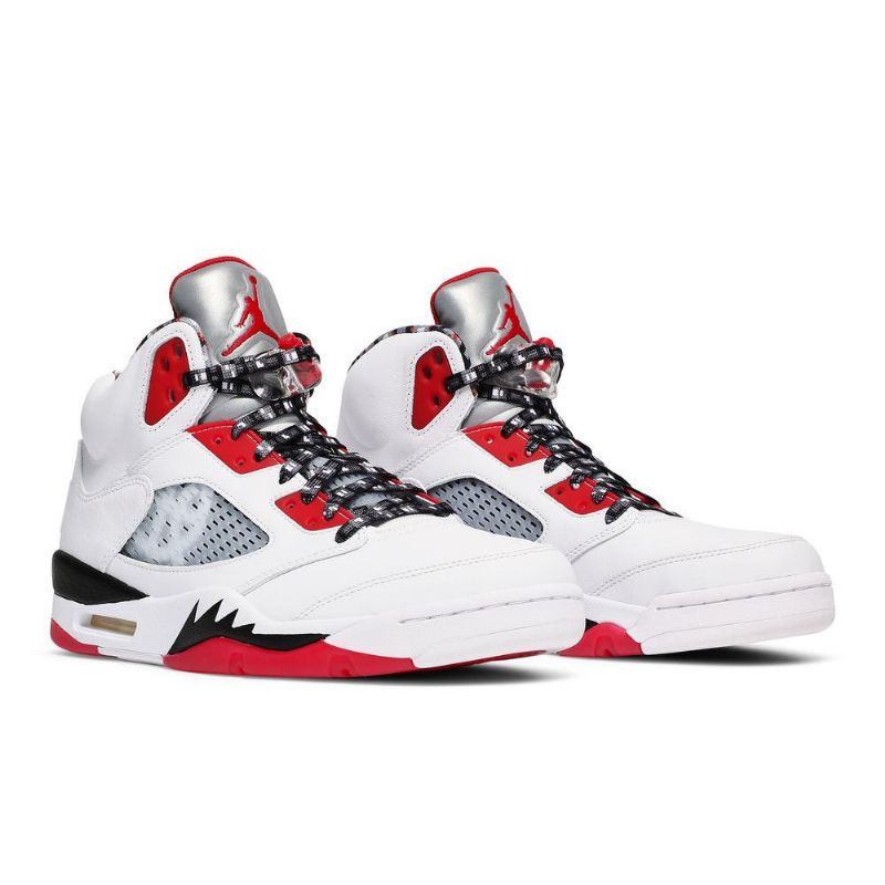 Pánské Boty Air Jordan 5 Retro Bílá Červená Černá Stříbrná