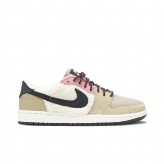 Dámské Boty Air Jordan 1 Retro Low Fleece Béžová Černá Růžová Bílá