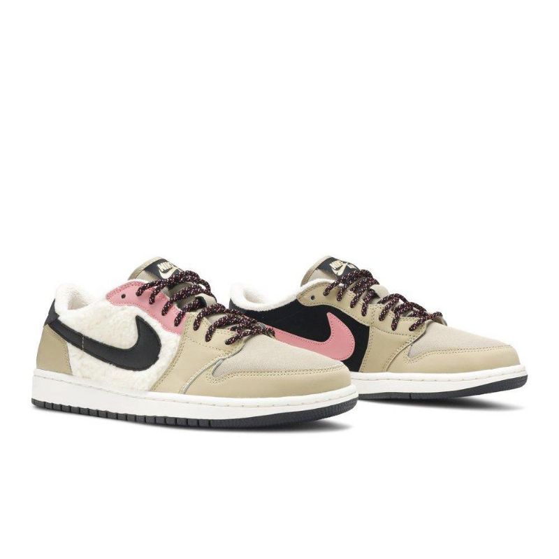 Dámské Boty Air Jordan 1 Retro Low Fleece Béžová Černá Růžová Bílá