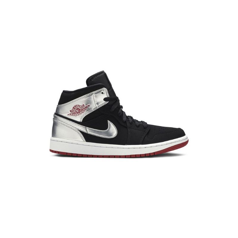Pánské Boty Air Jordan 1 Mid Černá Stříbrný Červené